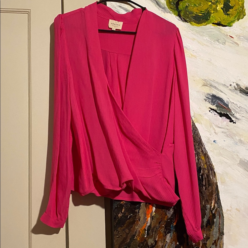 Sezane Hot Pink Wrap Blouse - Picture 5 of 9